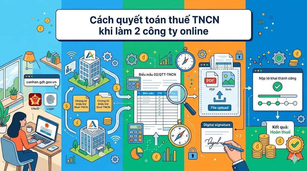 Cách quyết toán thuế TNCN khi làm 2 công ty online