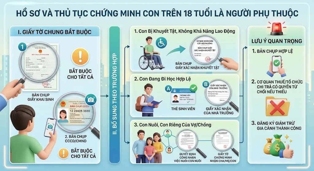 Hồ sơ và thủ tục chứng minh con trên 18 tuổi là người phụ thuộc