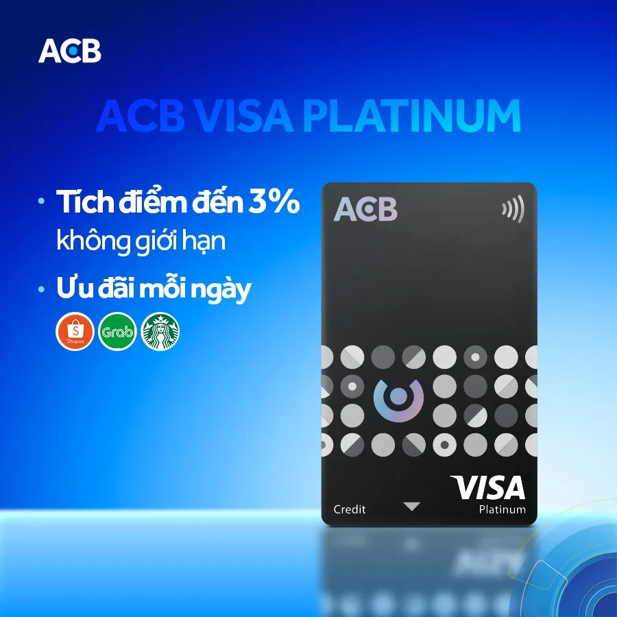 Ưu đãi thẻ tín dụng Thẻ tín dụng ACB Visa Platinum - Phí ngoại tệ chỉ 0,9%, Trả góp 0% lãi suất