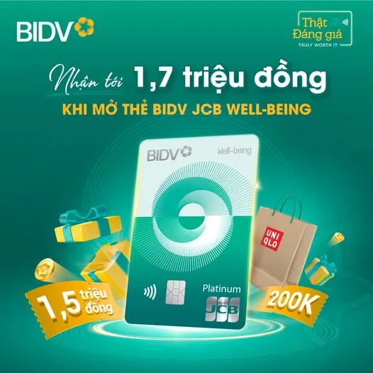 Ưu đãi thẻ tín dụng Thẻ tín dụng BIDV JCB Well-being - Hoàn tiền 10% mọi chi tiêu, Miễn phí phòng chờ sân bay