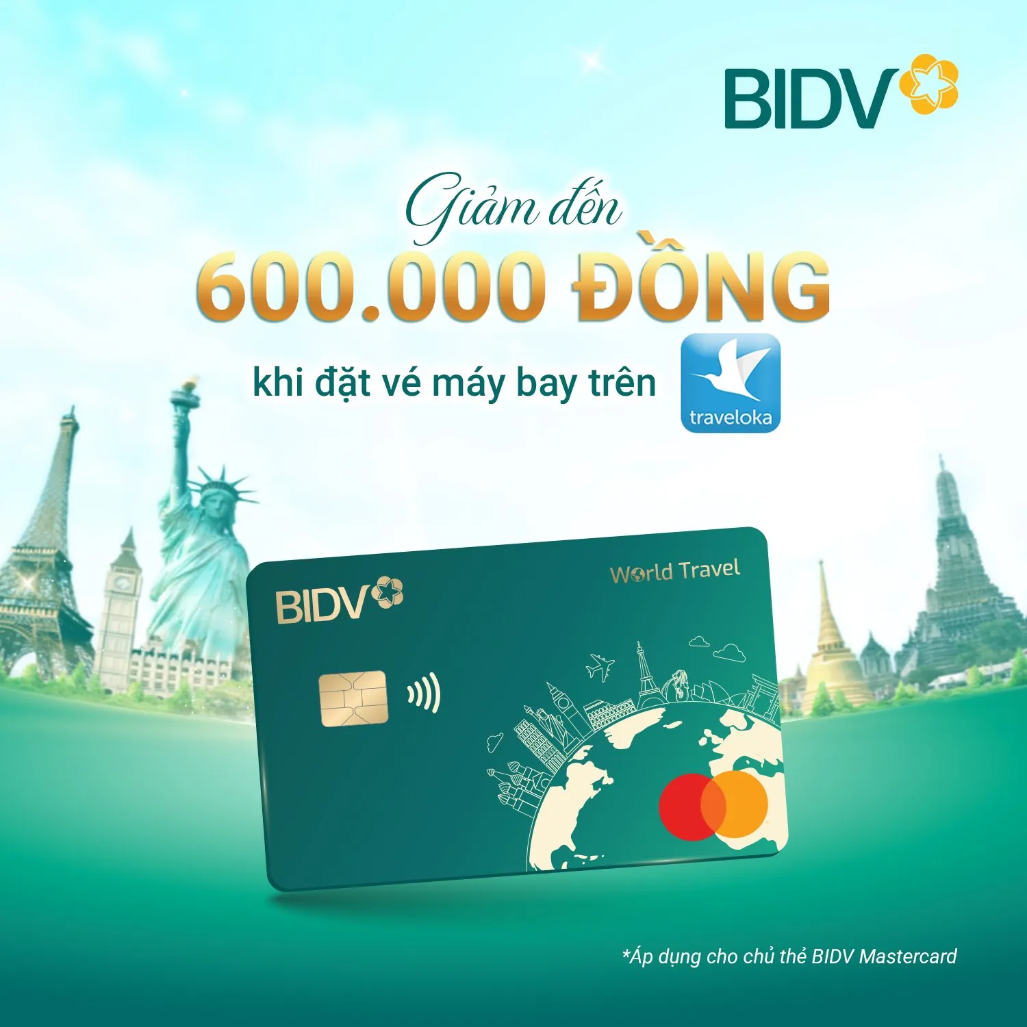 Ưu đãi thẻ tín dụng Thẻ tín dụng BIDV Mastercard World Travel - Miễn phí phòng chờ sân bay, Bảo hiểm du lịch đến 11,65 tỷ đồng