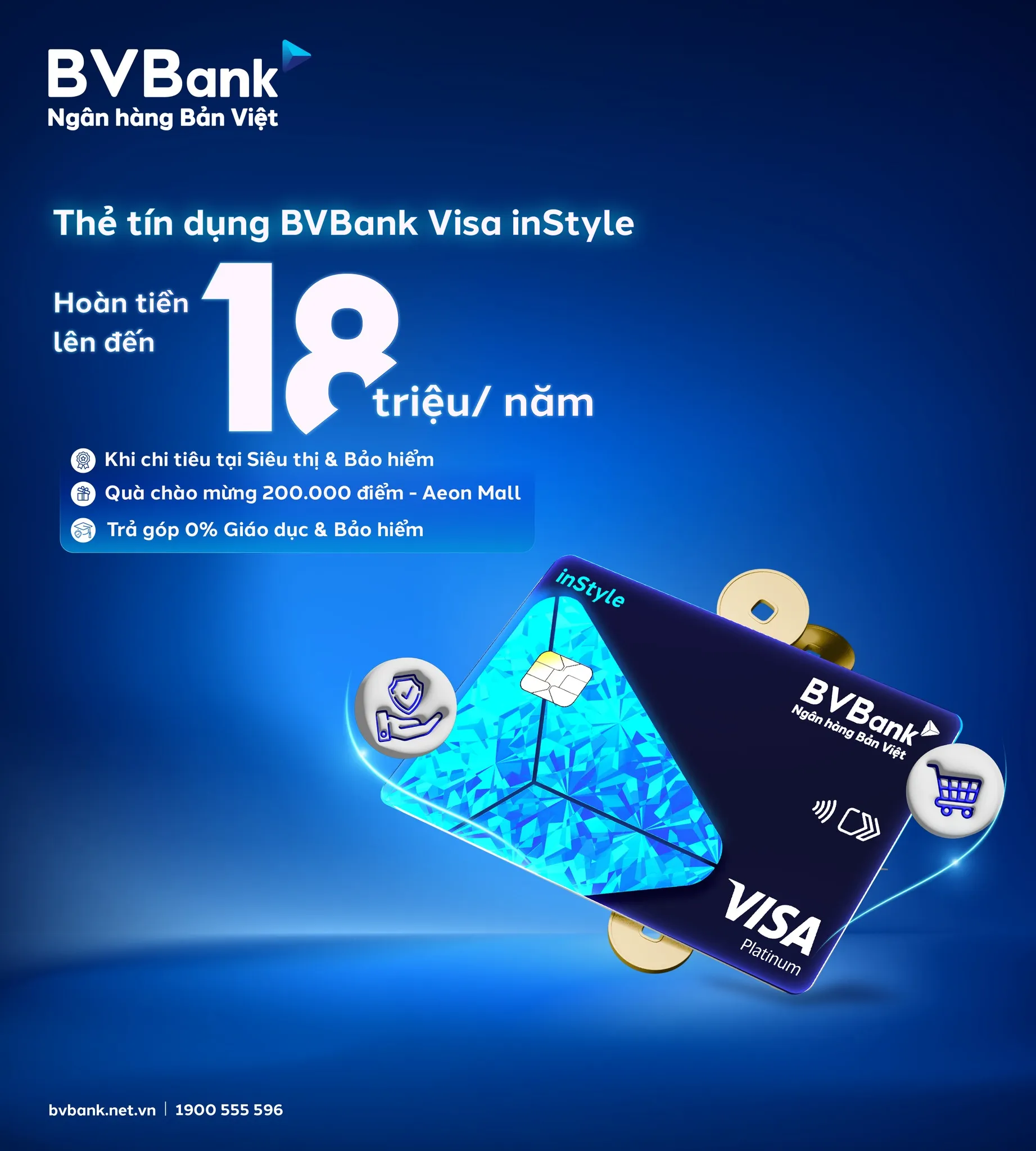 Ưu đãi thẻ tín dụng Thẻ tín dụng BVBank Visa inStyle - Giảm đến 50% tại nhiều lĩnh vực, Trả góp 0% lãi suất