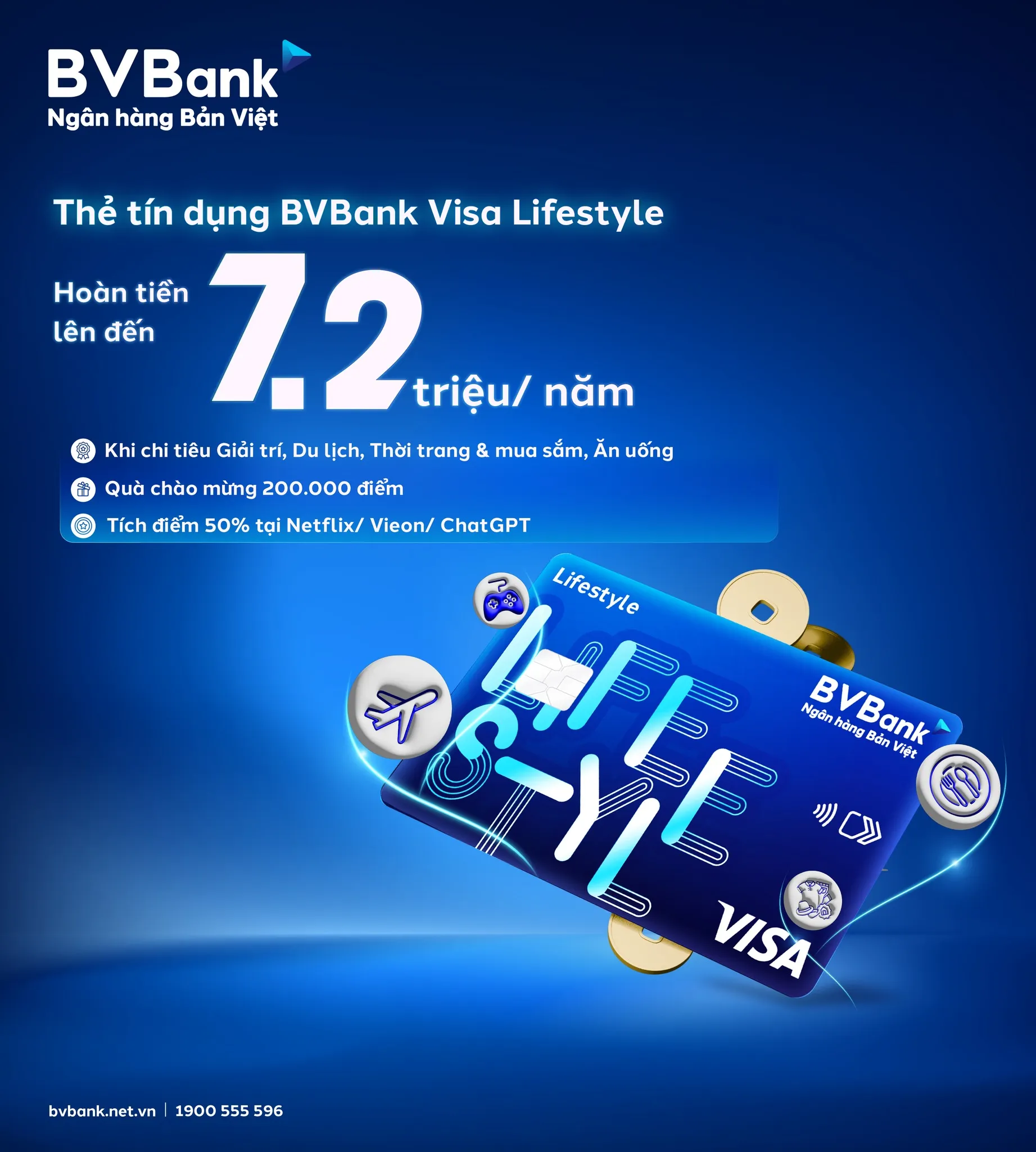 Ưu đãi thẻ tín dụng Thẻ tín dụng BVBank VISA Lifestyle - Giảm đến 50% tại lĩnh vực, Trả góp 0% lãi suất