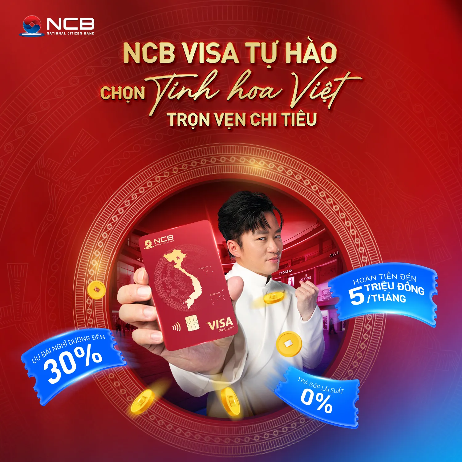 Ưu đãi thẻ tín dụng Thẻ tín dụng quốc tế NCB Visa Tự Hào - Phí ngoại tệ chỉ 1,5%, Trả góp 0% lãi suất