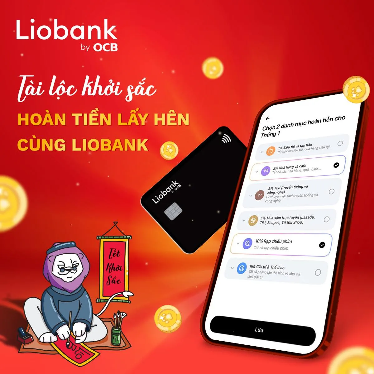 Ưu đãi thẻ tín dụng Thẻ tín dụng liobank by OCB - Hoàn tiền 20% mọi chi tiêu, Miễn lãi lên đến 62 ngày