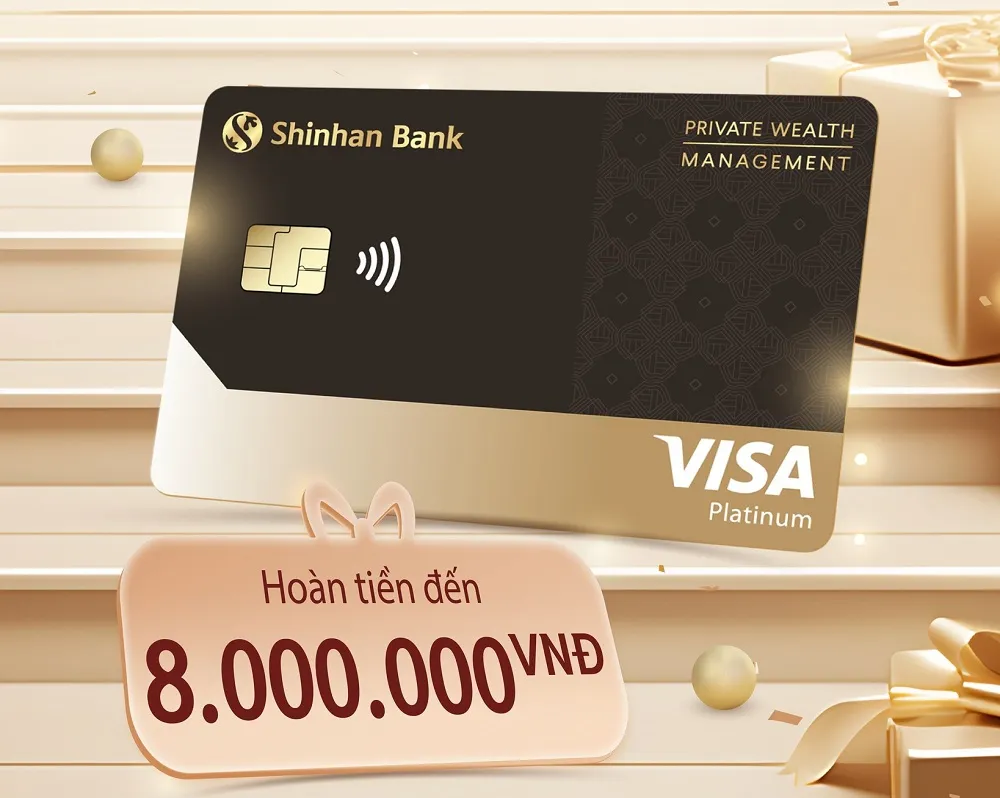 Ưu đãi thẻ tín dụng Thẻ tín dụng quốc tế Shinhan Visa PWM Hạng Bạch Kim - Hoàn tiền 5% mọi chi tiêu, Phòng chờ sân bay không giới hạn