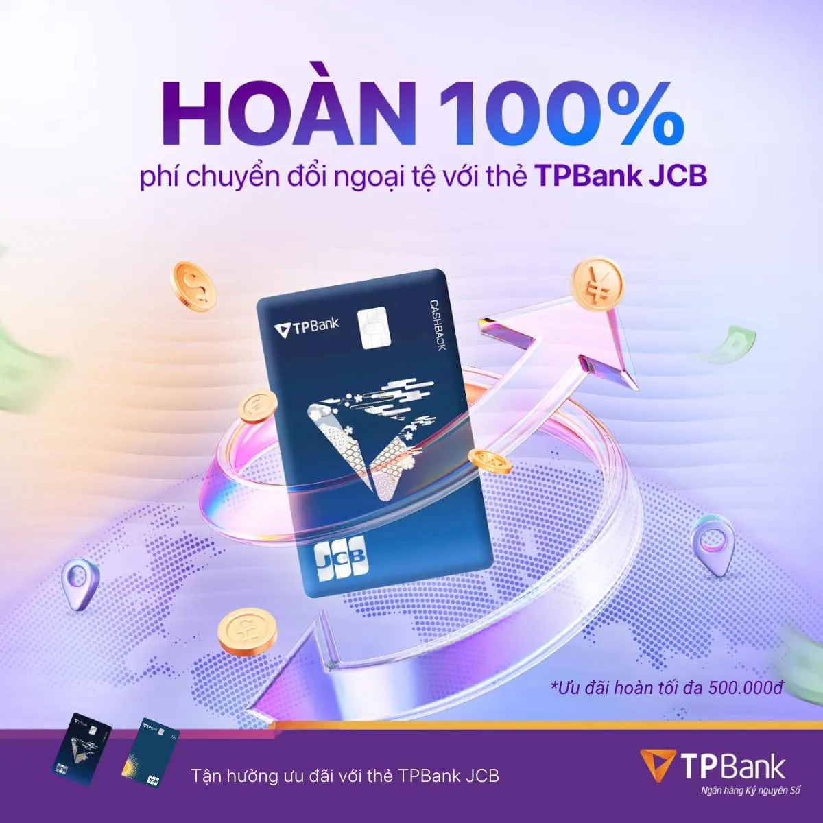 Ưu đãi thẻ tín dụng Thẻ tín dụng quốc tế TPBank JCB CashBack - Hoàn tiền 10% mọi chi tiêu, Miễn phí phòng chờ sân bay