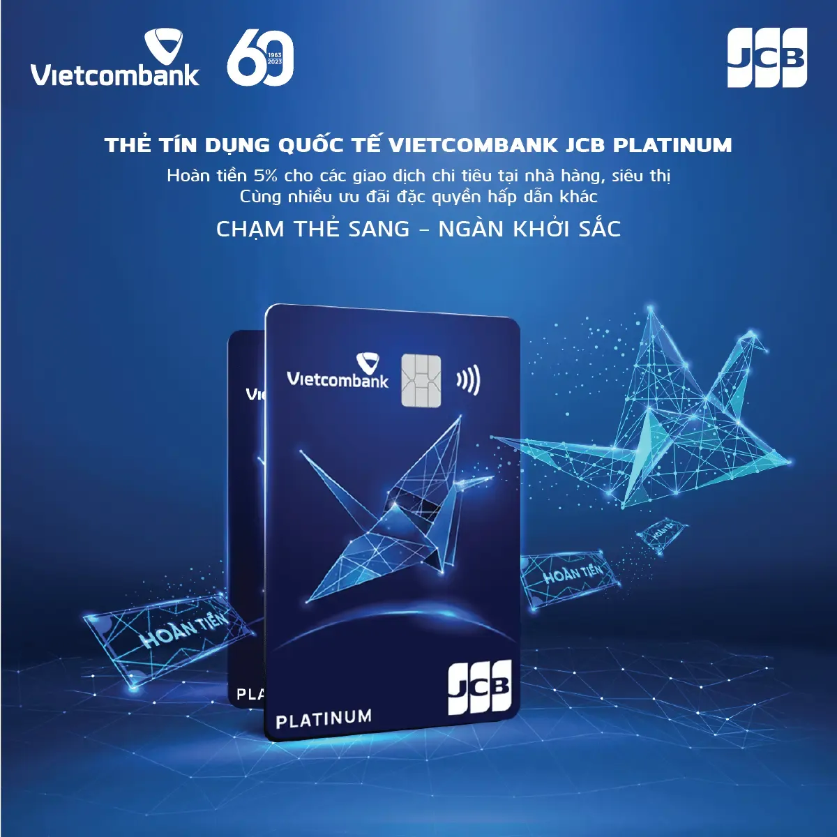 Ưu đãi thẻ tín dụng Thẻ tín dụng Vietcombank JCB Platinum - Hoàn tiền 5% mọi chi tiêu, Miễn phí phòng chờ sân bay