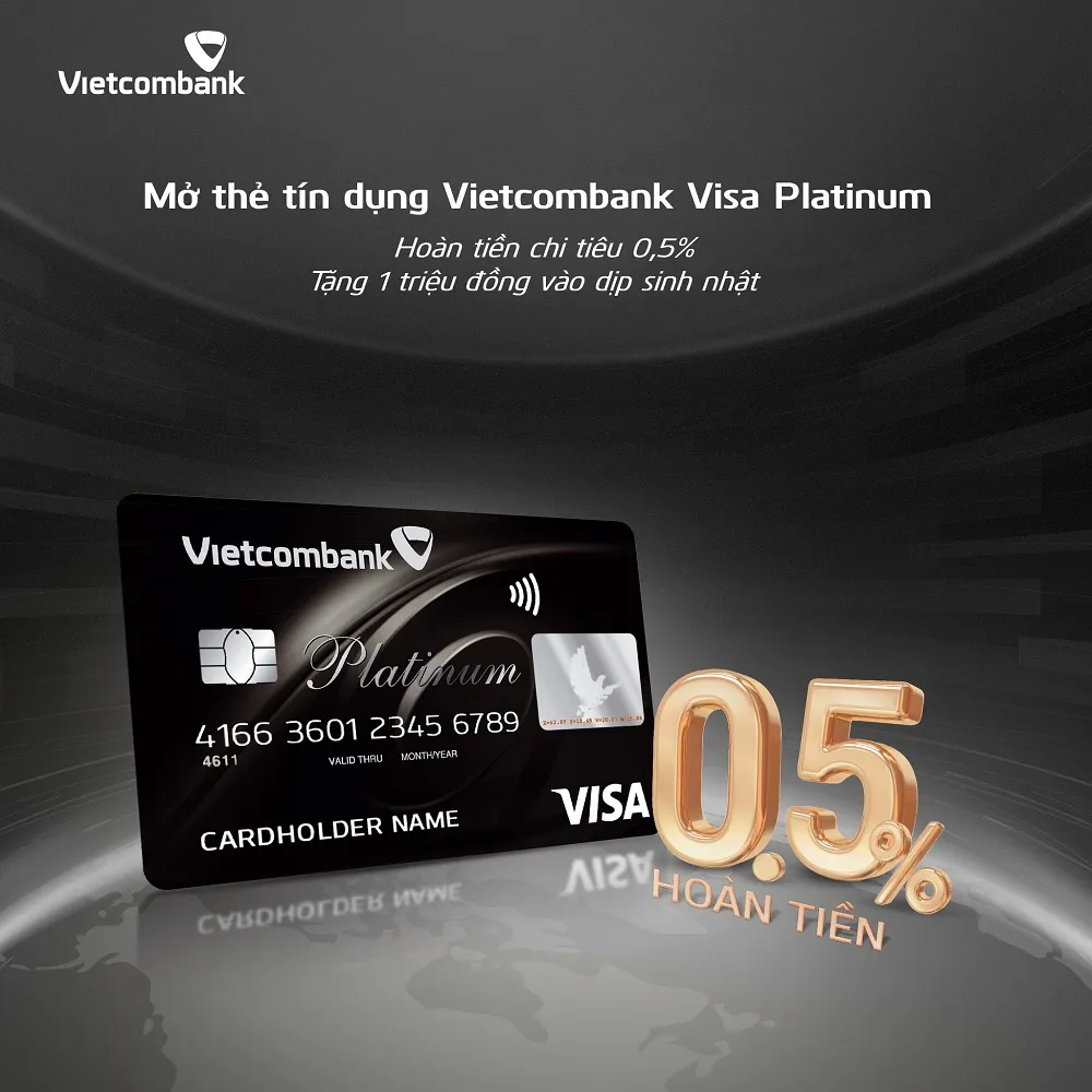 Ưu đãi thẻ tín dụng Thẻ tín dụng vietcombank visa platinum - Bảo hiểm du lịch đến 11,65 tỷ đồng, Trả góp 0% lãi suất