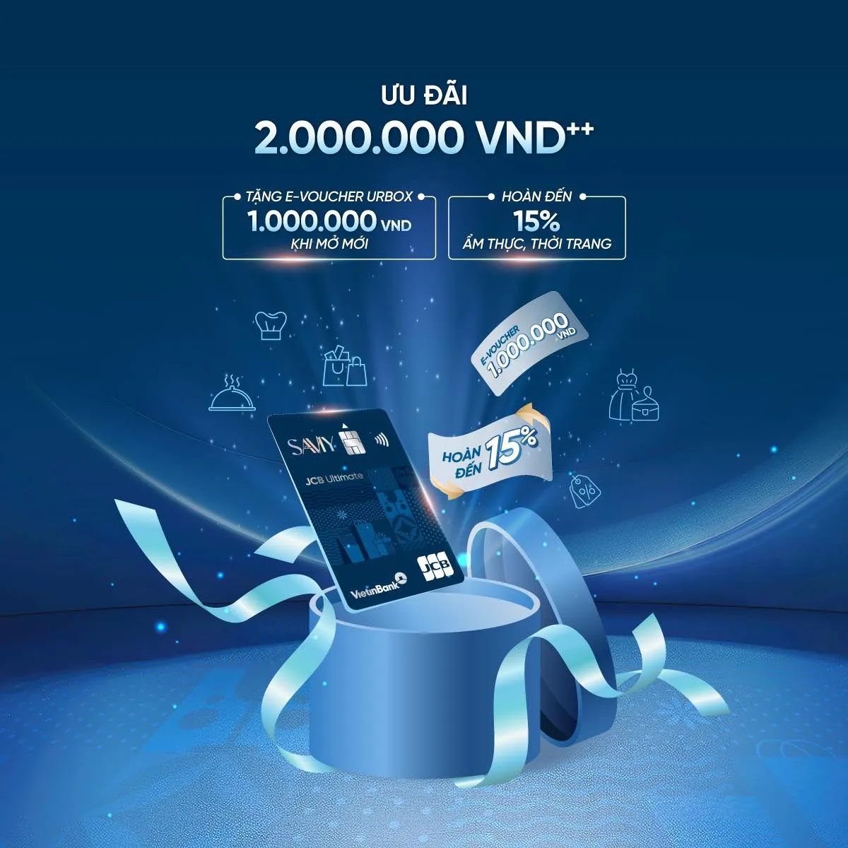 Ưu đãi thẻ tín dụng Thẻ tín dụng VietinBank JCB Ultimate SaviY - Miễn phí phòng chờ sân bay, Giảm đến 30% tại nhà hàng